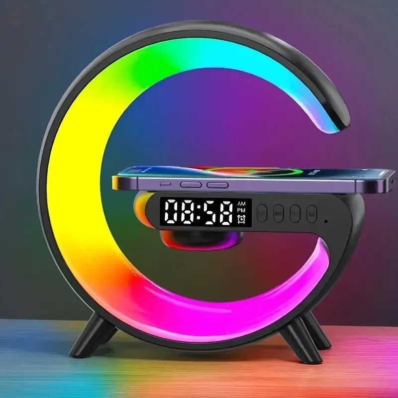 Charging stand with neon lights.