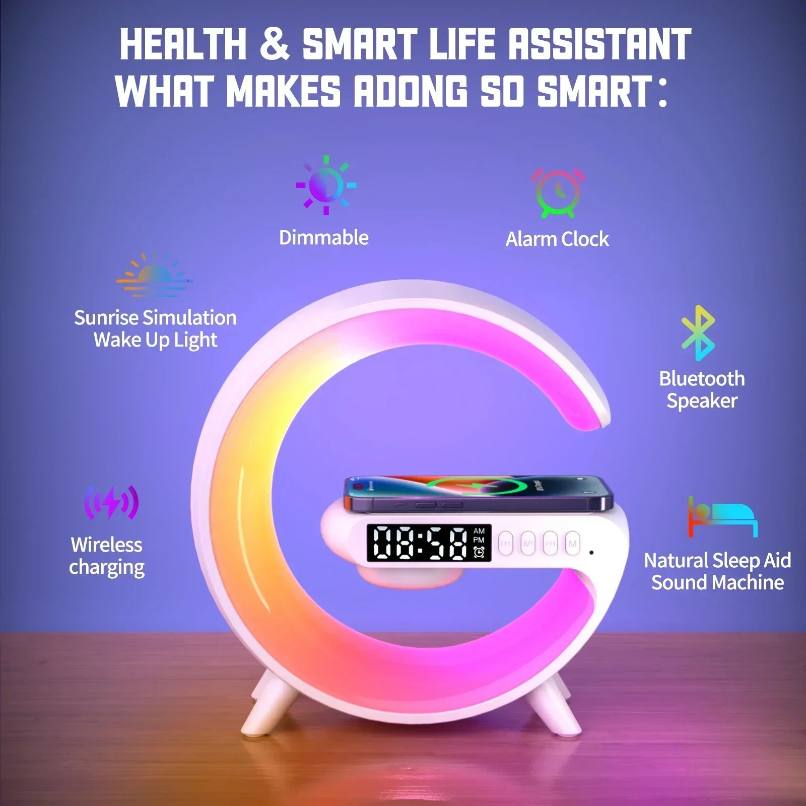 Charging stand with neon lights.