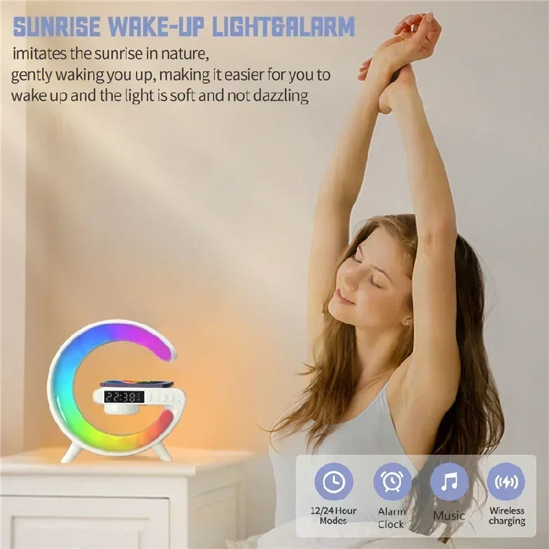 Charging stand with neon lights.